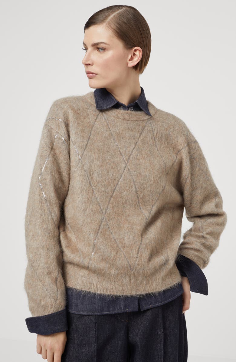 Brunello Cucinelli Sweater with Dazzling Argyle Embroidery, Alternate, color, 