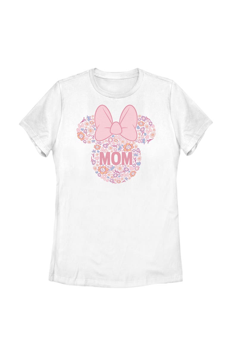 Minnie Mouse Women's Minnie Mouse Bow Icon Mom Flower Pattern  Graphic T-Shirt, Main, color, White