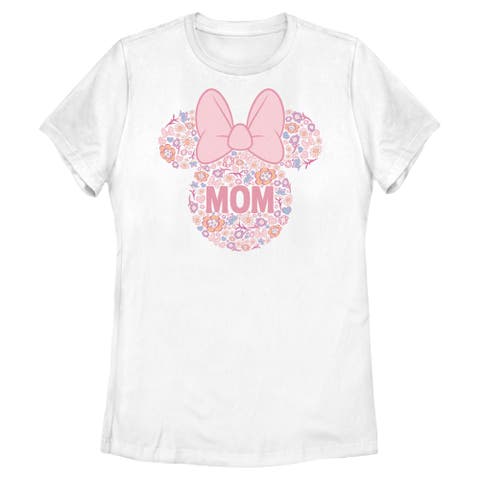 Women's Minnie Mouse Bow Icon Mom Flower Pattern  Graphic T-Shirt