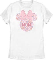 Minnie Mouse Women's Minnie Mouse Bow Icon Mom Flower Pattern  Graphic T-Shirt