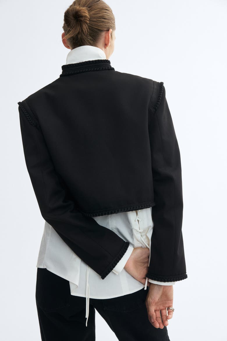 Cropped Braid-Detail Jacket, Alternate, color, Black