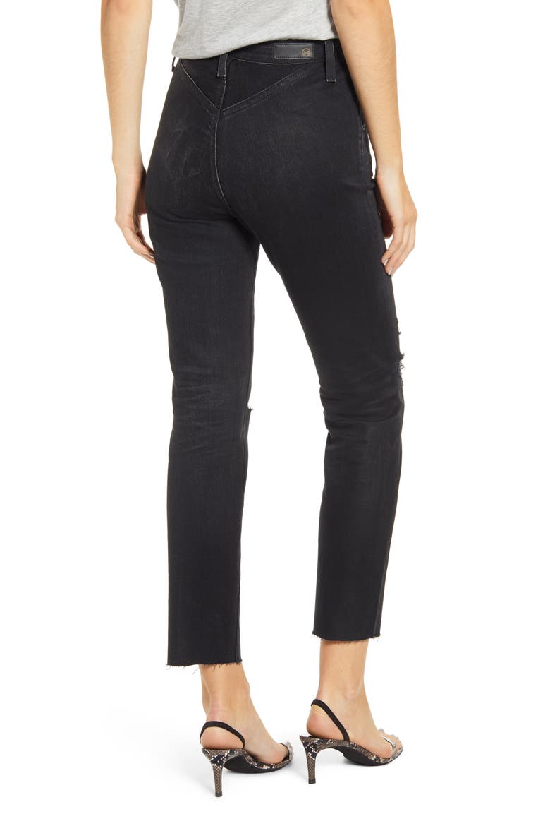 Isabelle X High Waist Ripped Raw Hem Ankle Jeans, Alternate, color, 2YRS DISTINCT BLACK