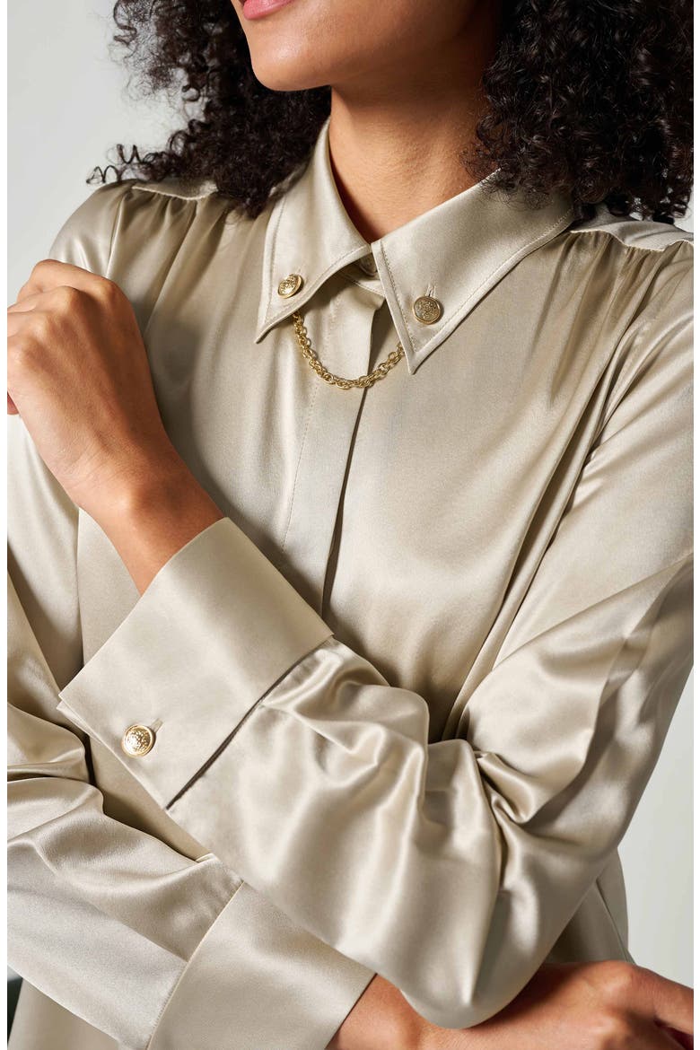 Women's Silk Blouse With Metal Chain, Alternate, color, Medium Brown