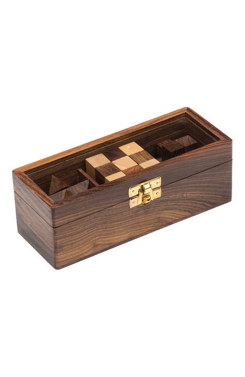 Geometric Puzzle Game Trio Gift Set - Hand Carved Wood