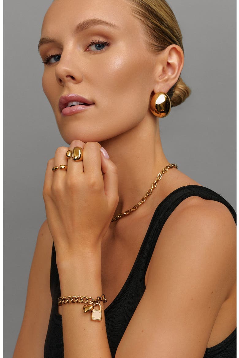 Gold Cuban Charm Bracelet, Alternate, color, Gold