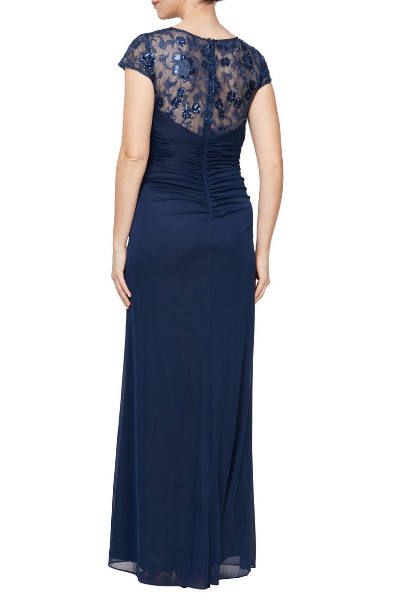 Alex Evenings Sequin Floral Mixed Media A-Line Gown, Alternate, color, 