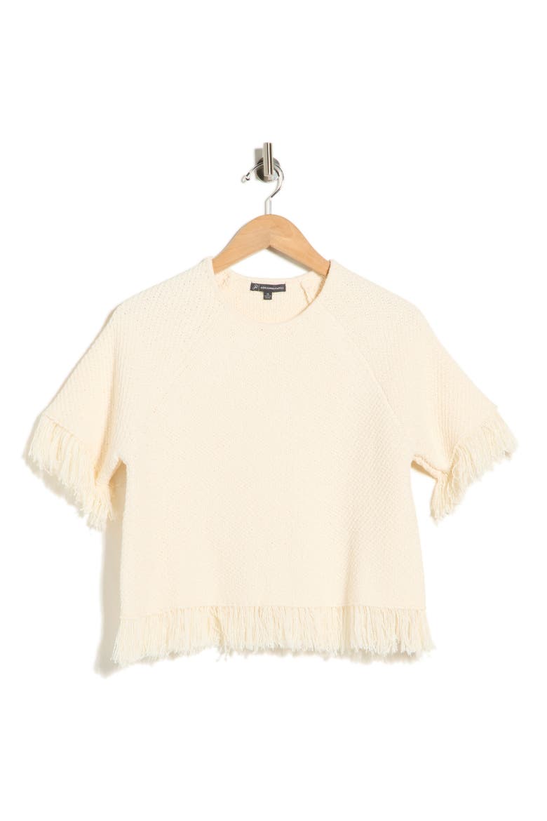 Short Sleeve Fringe Sweater, Alternate, color, CREAM