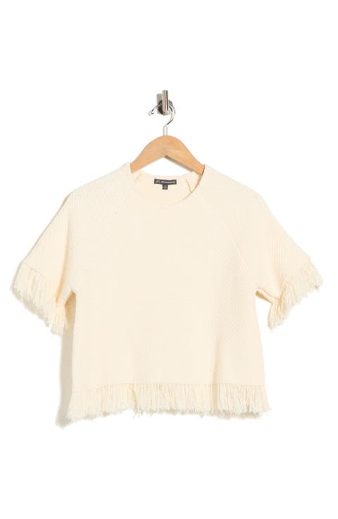 Short Sleeve Fringe Sweater