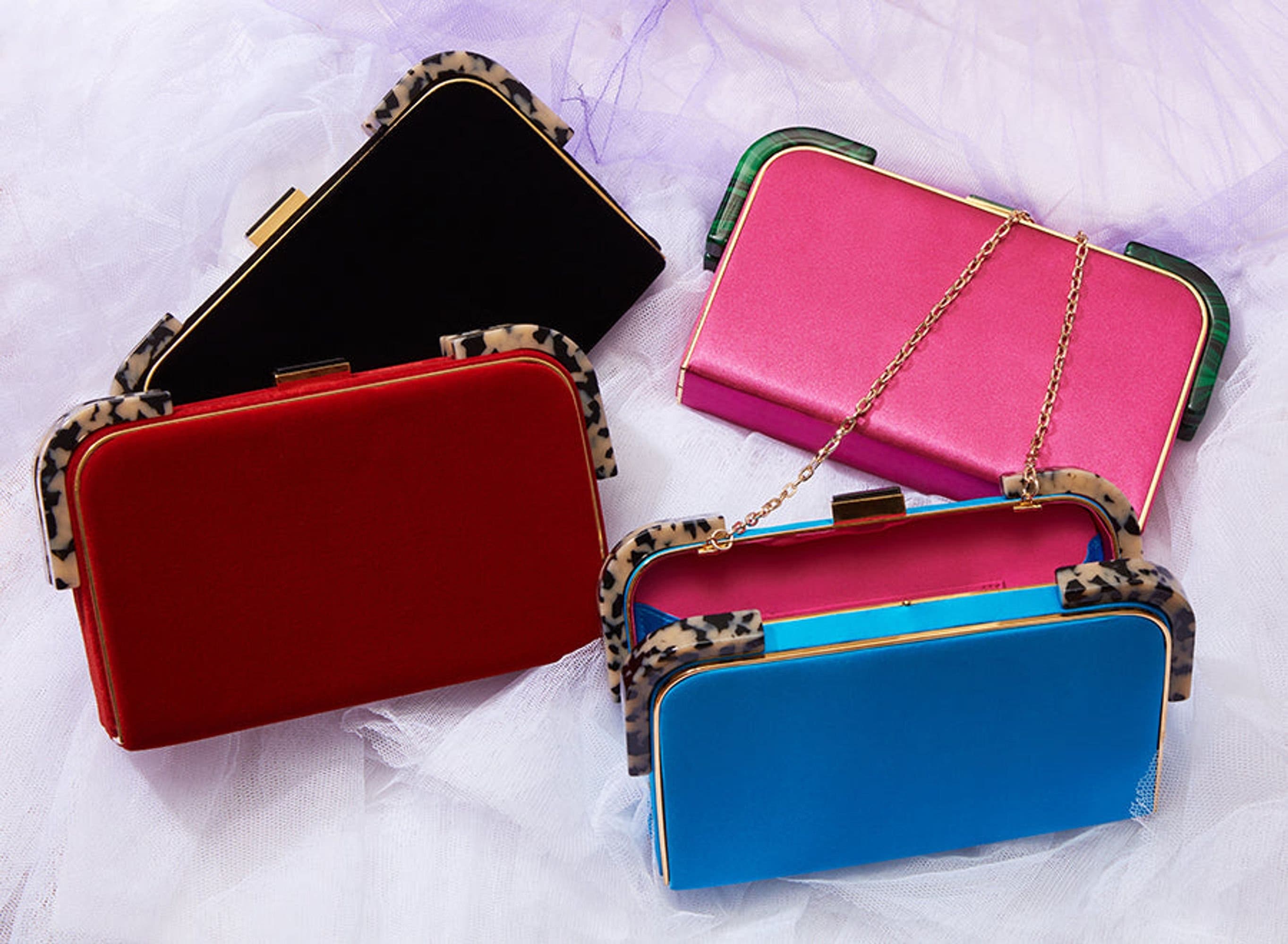 Liz Satin Clutch, Alternate, color, Fuchsia