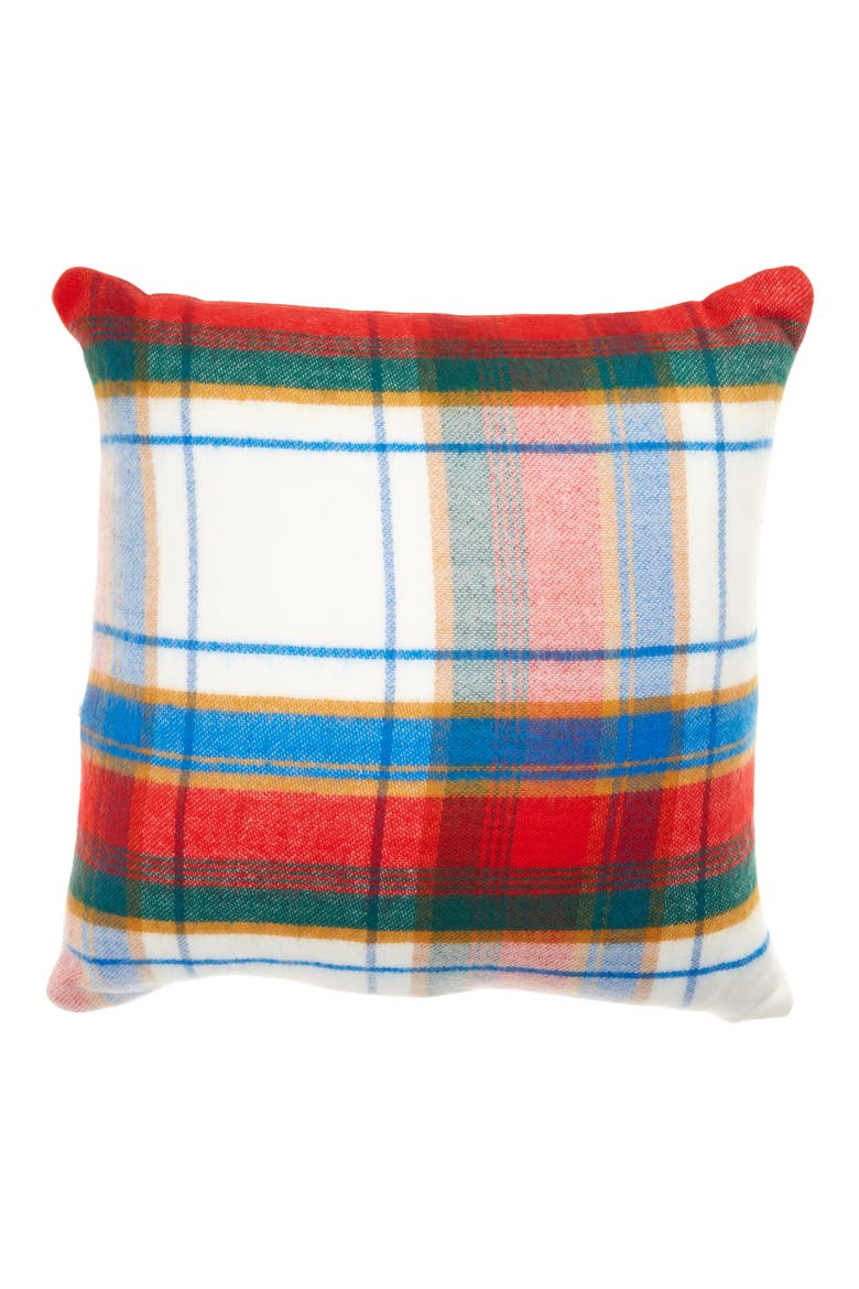 Family Plaid Felt Throw Pillow, Main, color, IVORY MULTI PREPPY PLAID