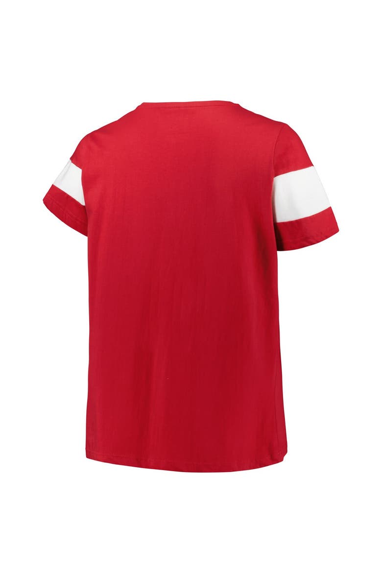 Women's Profile Heather Crimson Alabama Crimson Tide Plus Size Arched City Sleeve Stripe V-Neck T-Shirt, Alternate, color, Crimson