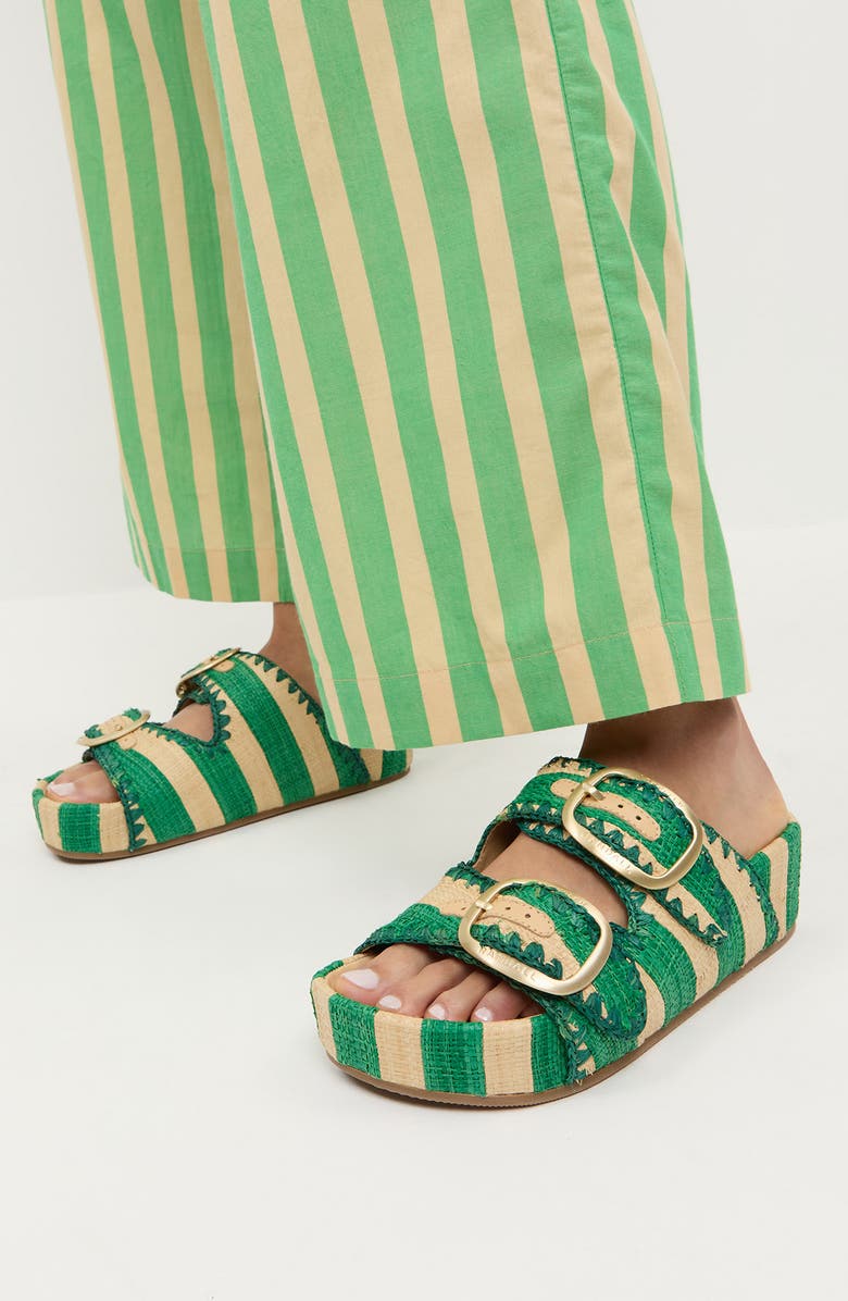 Loeffler Randall Theo Two-Strap Platform Sandal, Alternate, color, Green/ Natural Stripe