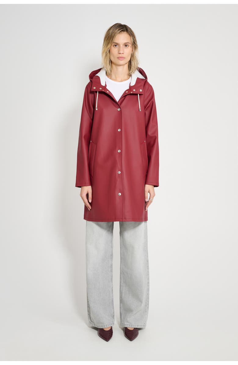 Stutterheim Mosebacke Hooded Long Sleeve Raincoat, Main, color, Burgundy