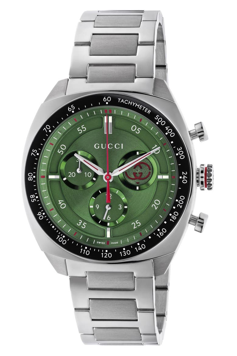 Interlocking Chronograph Watch, 41mm, Main, color, GREEN/ SILVER