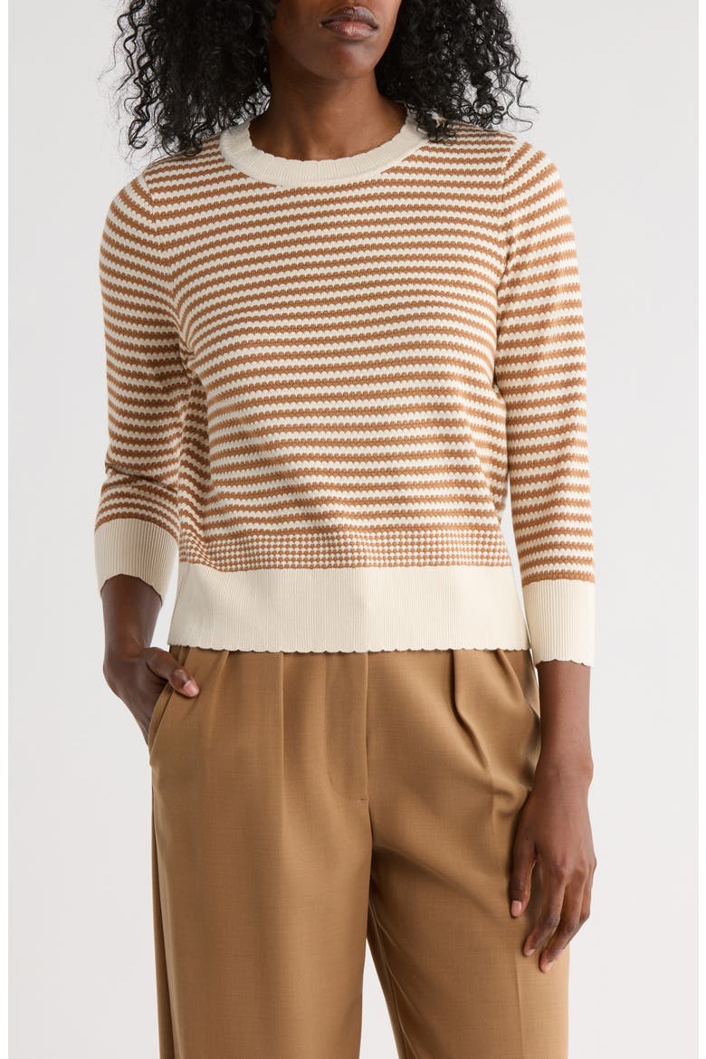 Scalloped Stripe Sweater, Main, color, CREAM/ CAMEL