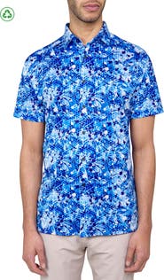 CONSTRUCT Regular Fit Palm Splatter Print Recycled Performance Golf Button-Down Shirt