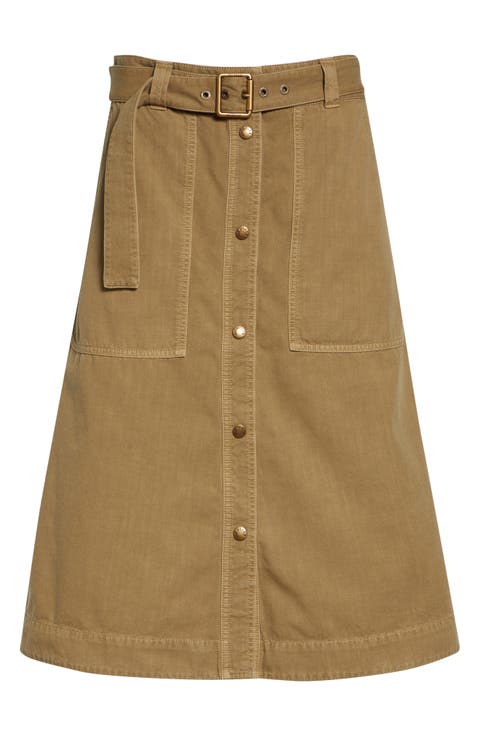 Belted Cotton A-Line Skirt