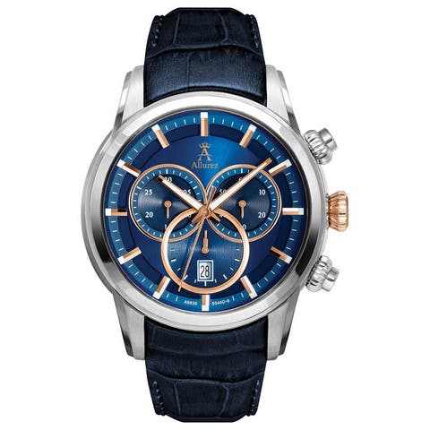 Men's Swiss Chronograph Blue Dial Luminous Leather Watch