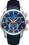 ALLUREZ Men's Swiss Chronograph Blue Dial Luminous Leather Watch