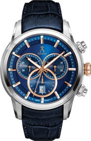 ALLUREZ Men's Swiss Chronograph Blue Dial Luminous Leather Watch
