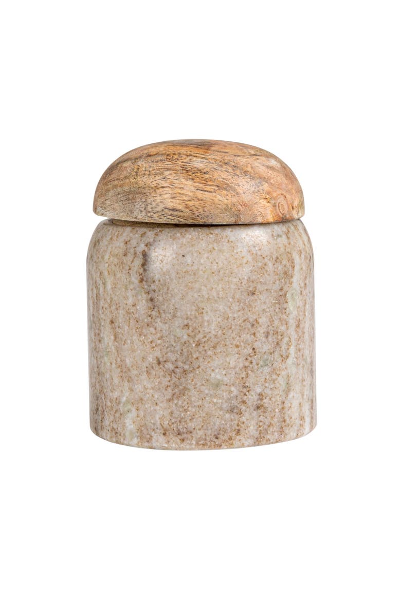 Unique Marble and Mango Wood Pinch Pot Canister with Lid, Natural, Alternate, color, Natural