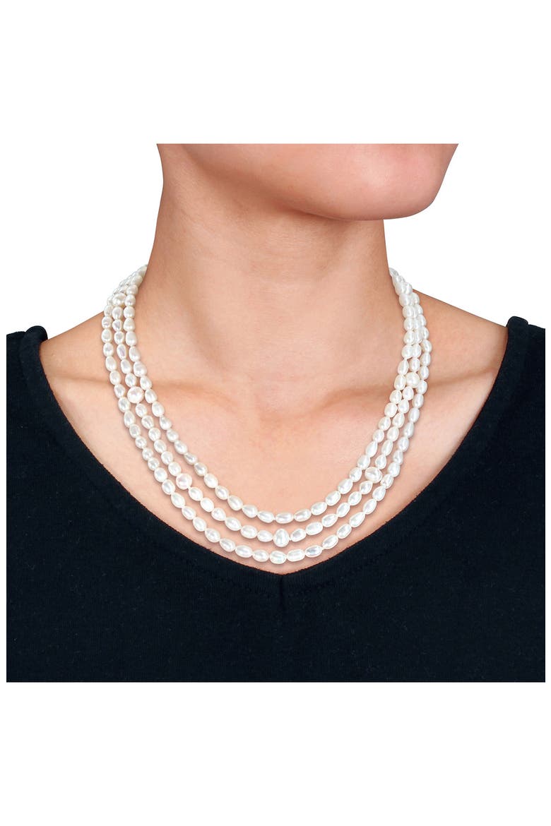 Sterling Silver Cultured Pearl Triple Strand Necklace, Alternate, color, WHITE