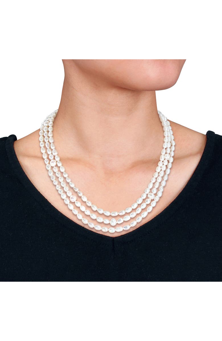 DELMAR Sterling Silver Cultured Pearl Triple Strand Necklace, Alternate, color,