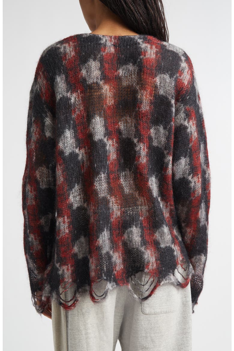 Distressed Kid Mohair & Merino Wool Blend Boyfriend Cardigan, Alternate, color, RED/ BLACK/ WHITE