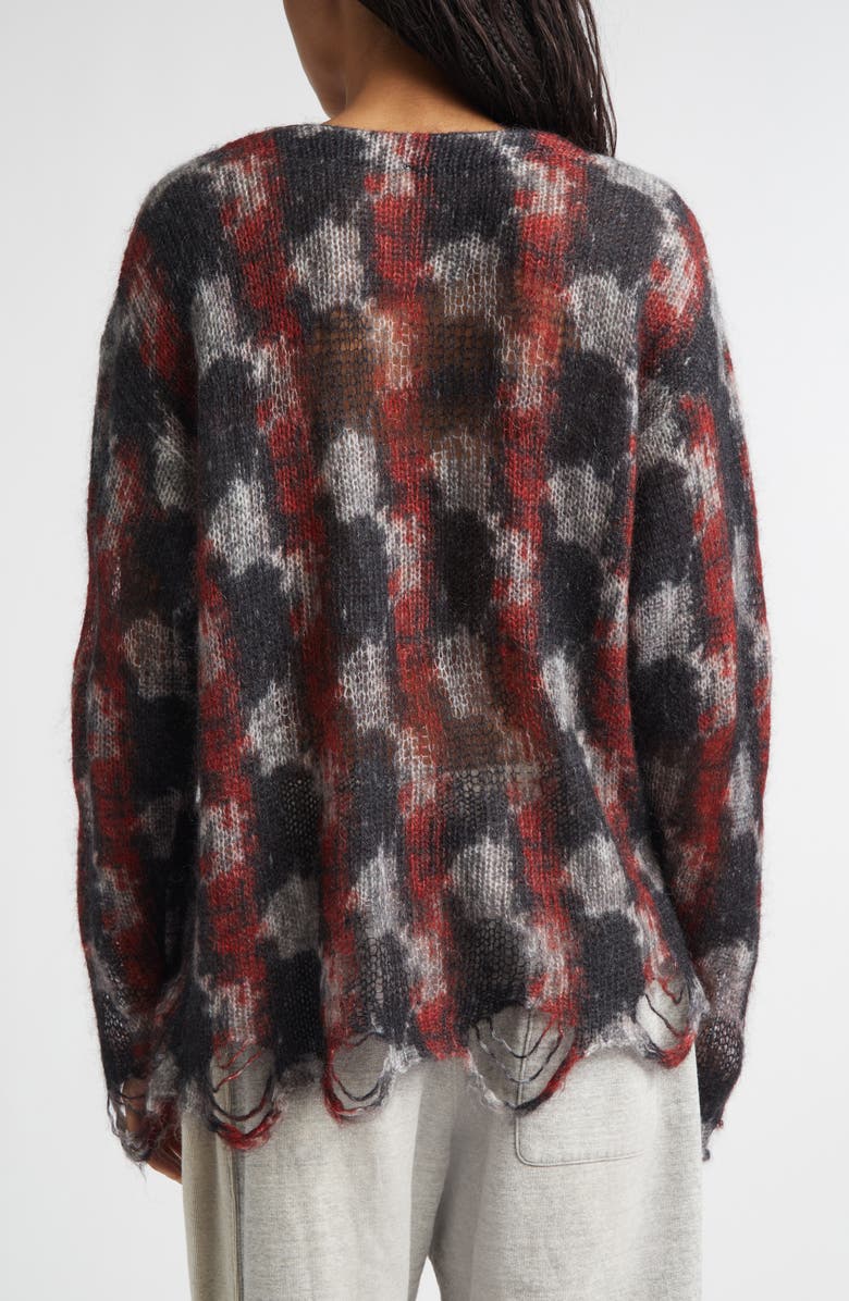 R13 Distressed Kid Mohair & Merino Wool Blend Boyfriend Cardigan, Alternate, color, Red/ Black/ White