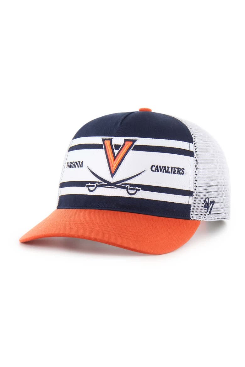 Youth '47 Navy/Orange Virginia Cavaliers Super Stripe Hitch Adjustable Trucker Hat, Main, color, Navy