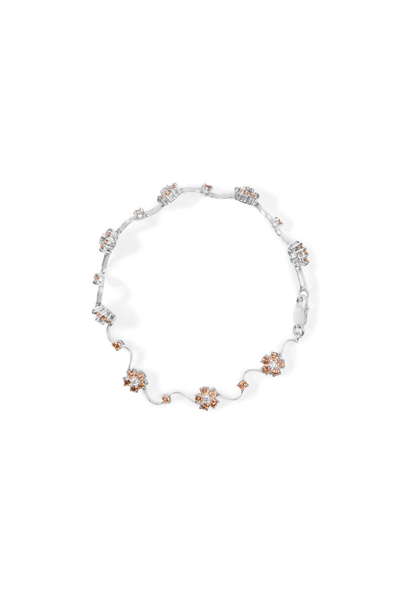 Haus of Brilliance 10K White Gold 4.0 Cttw Champagne Diamond Floral Cluster and Station Link Bracelet, Alternate, color, White