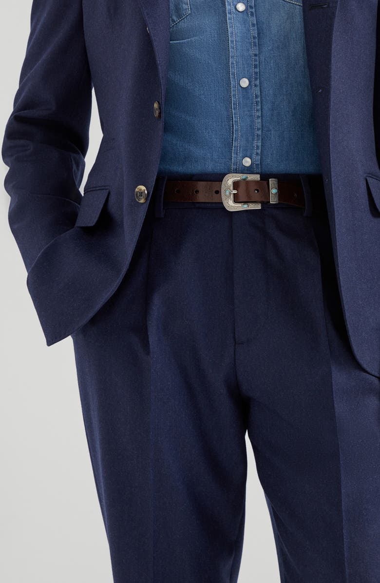 Brunello Cucinelli Leisure fit trousers with pleats, Alternate, color, Marine Blue