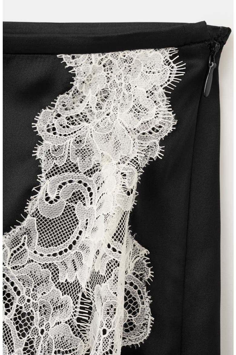 Falda Tamara Satin & Lace Miniskirt, Alternate, color, BLACK