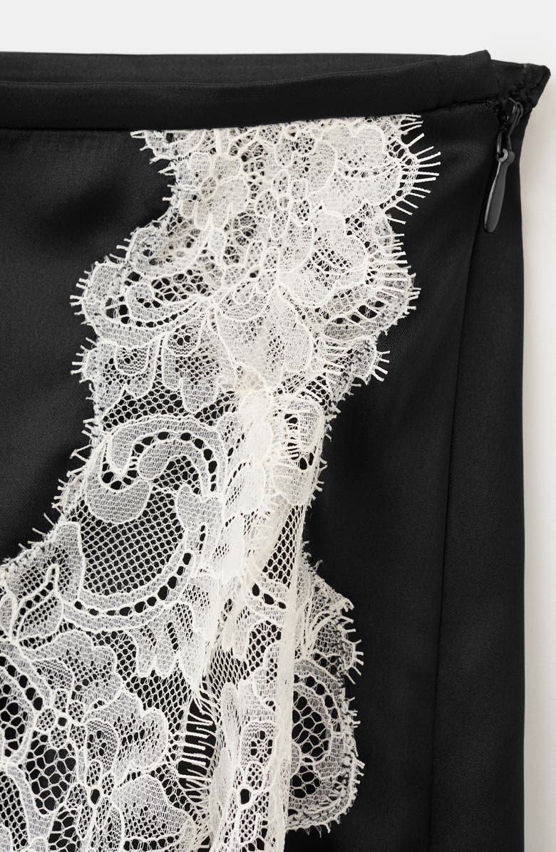 MANGO Falda Tamara Satin & Lace Miniskirt, Alternate, color, Black