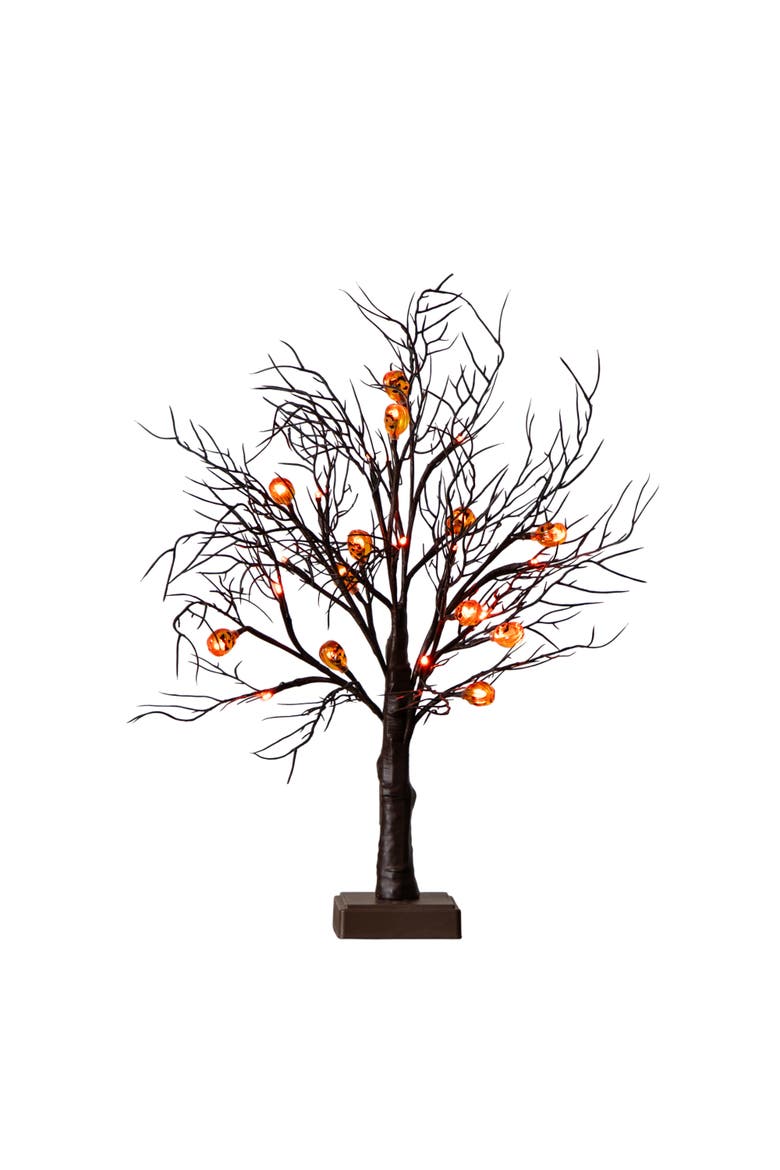22-in Pre-Lit Artificial Halloween Brown Twig Tree with 12 Orange LED Pumpkin Shaped Lights, Main, color, Yellow