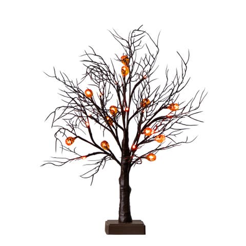 22-in Pre-Lit Artificial Halloween Brown Twig Tree with 12 Orange LED Pumpkin Shaped Lights