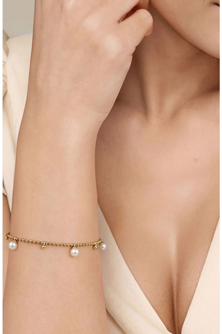 Freshwater Pearl Beaded Charm Bracelet, Alternate, color, GOLD/ WHITE
