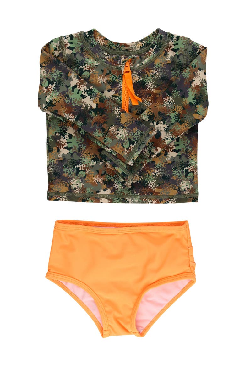 Girls UPF50+ Long Sleeve Zipper Rash Guard 2-Piece, Main, color, Classic Camo