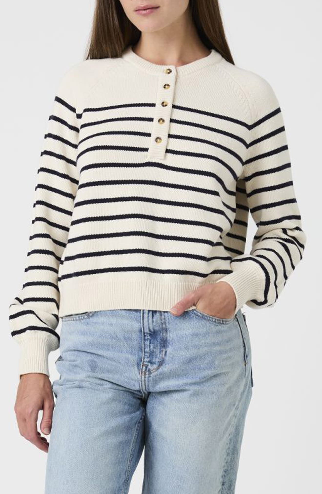 French Connection Mozart Stripe Sweater In Cream/ Navy Stripe A/ S