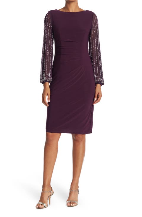 Beaded Long Sleeve Sheath Dress