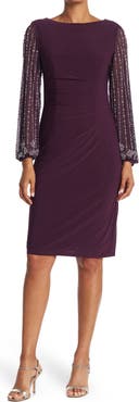 Marina Beaded Long Sleeve Sheath Dress