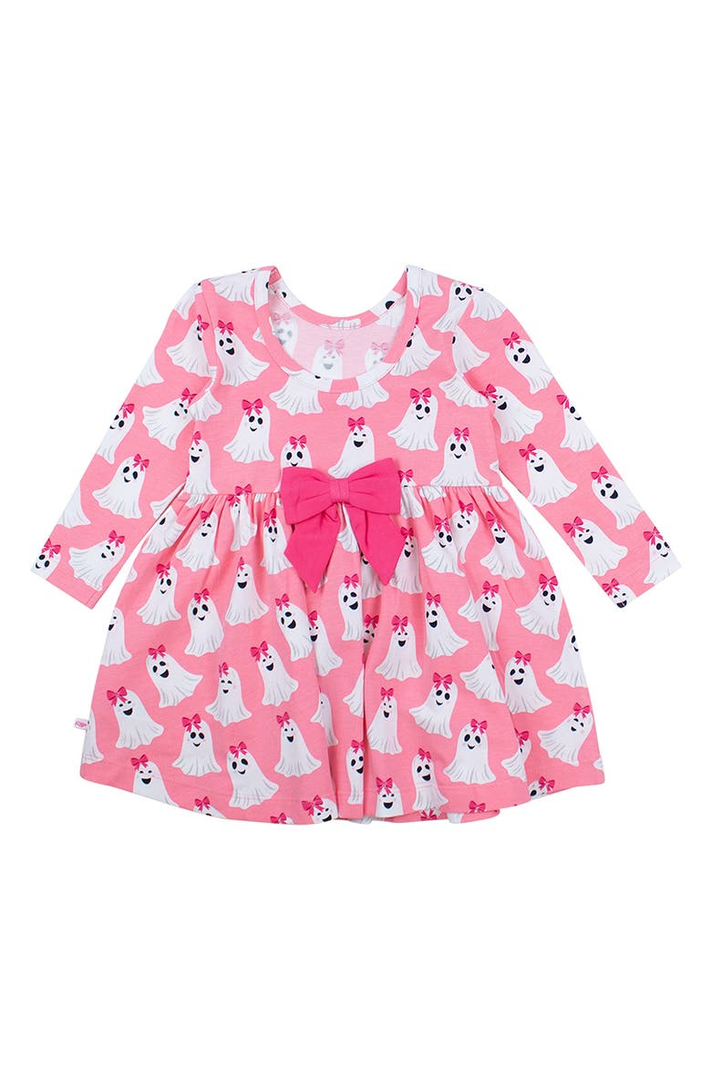 RuffleButts Ghostie Girls Long Sleeve Stretch Cotton Dress, Main, color, 