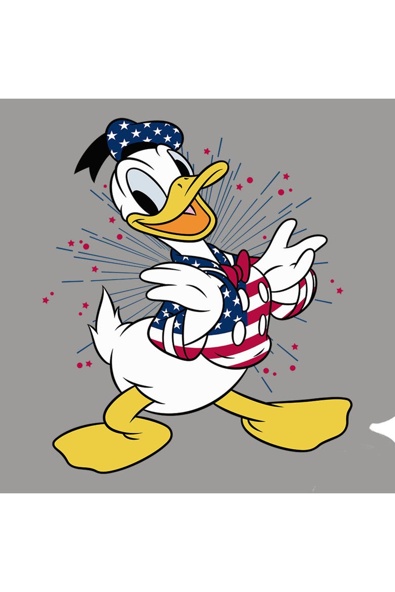 Junior's Mickey & Friends Patriotic Donald Duck  Sweatshirt, Alternate, color, Heather Gray