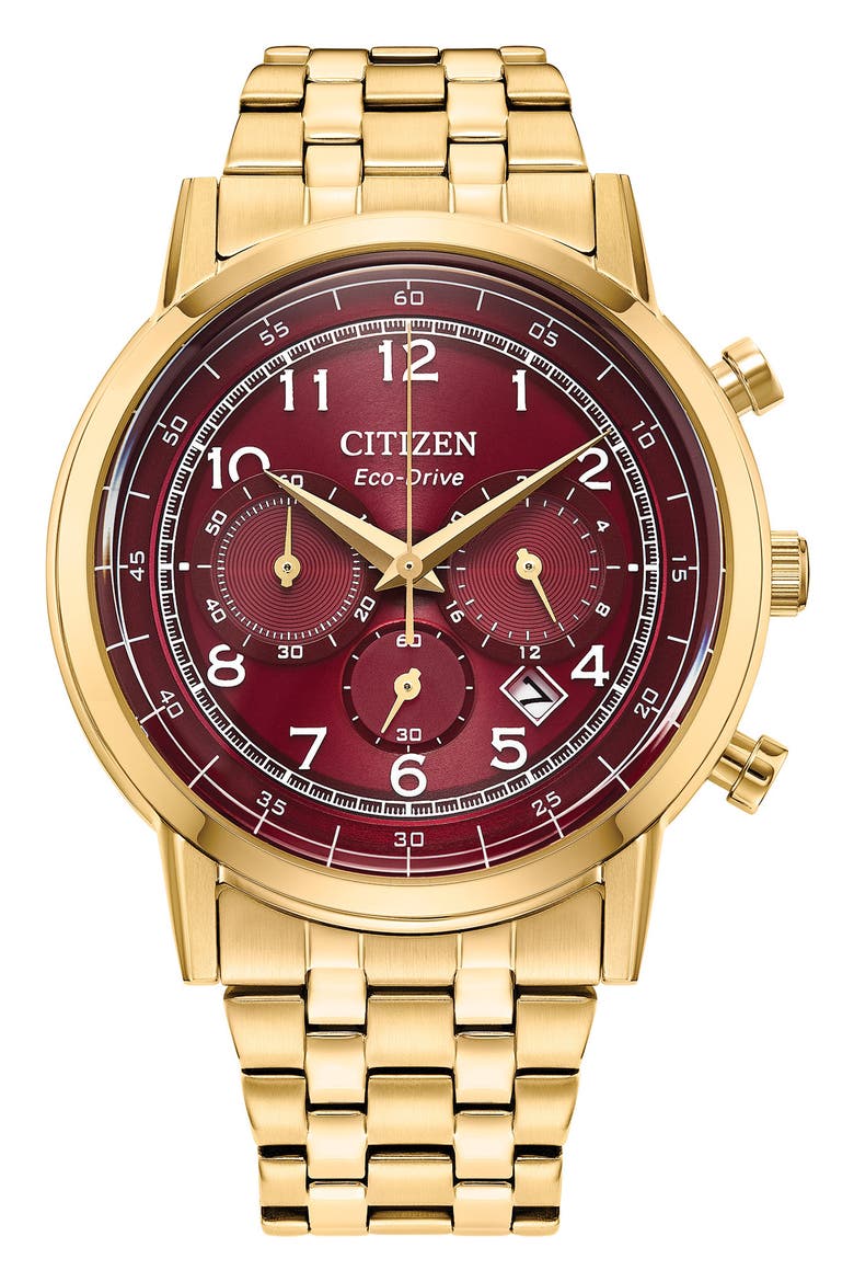 Eco-Drive Bracelet Strap Chronograph Watch, 43mm, Main, color, GOLD