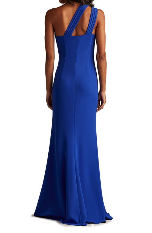 Tadashi Shoji Twist Detail One-shoulder Crepe Gown In Blue
