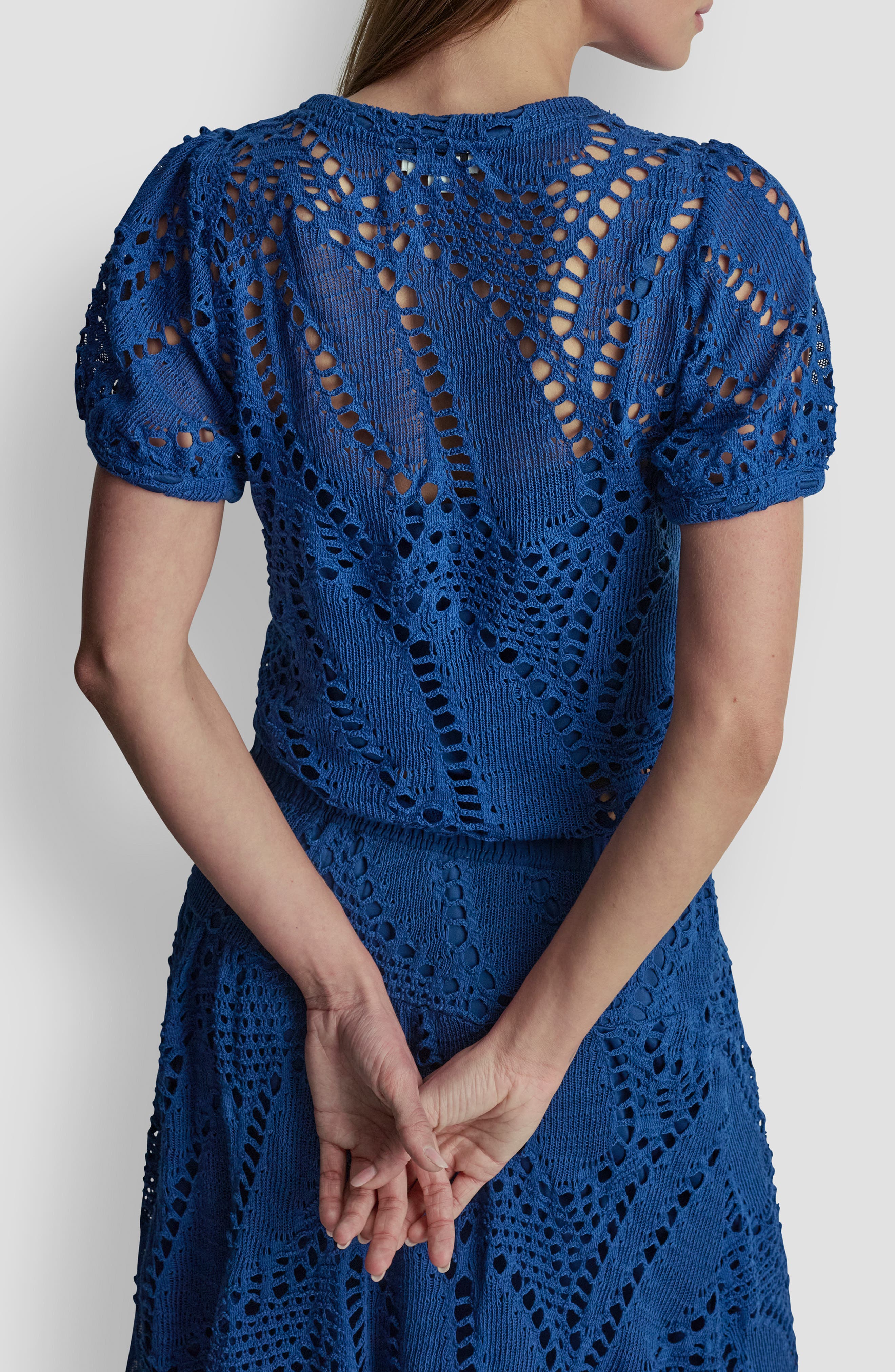 Leaf Open Stitch Cotton Blend Knit Top - image 4