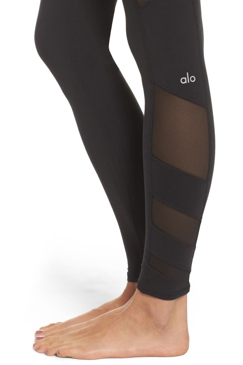 Block High Waist Mesh Inset Leggings, Alternate, color, BLACK