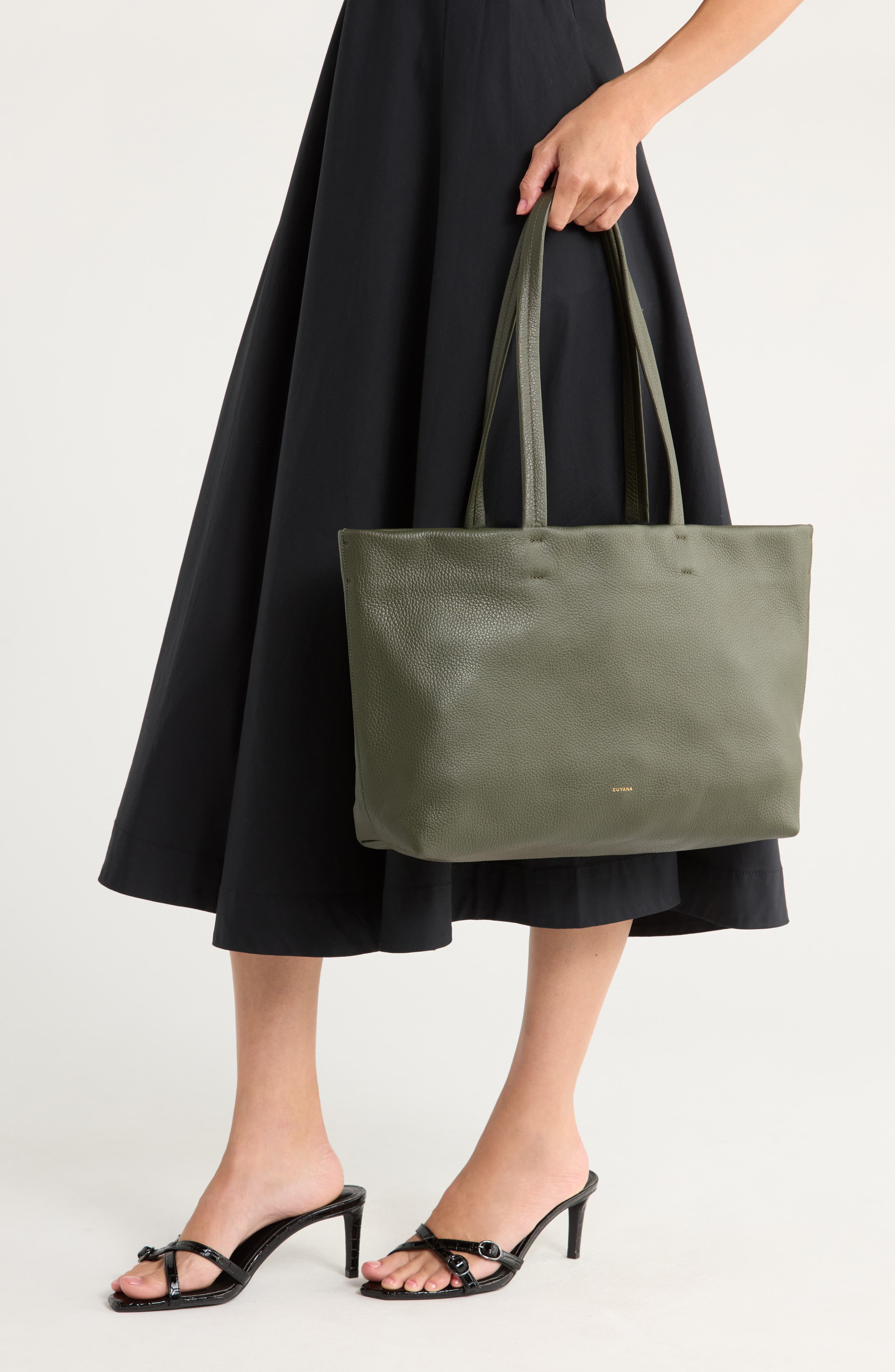 Small Easy Leather Tote, Alternate, color, DARK OLIVE