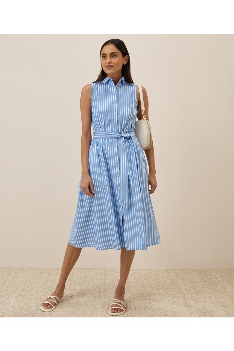 Organic Cotton Sunset Lightweight Cotton Sleeveless Shirtdress, Main, color, Blue Bondi Stripe