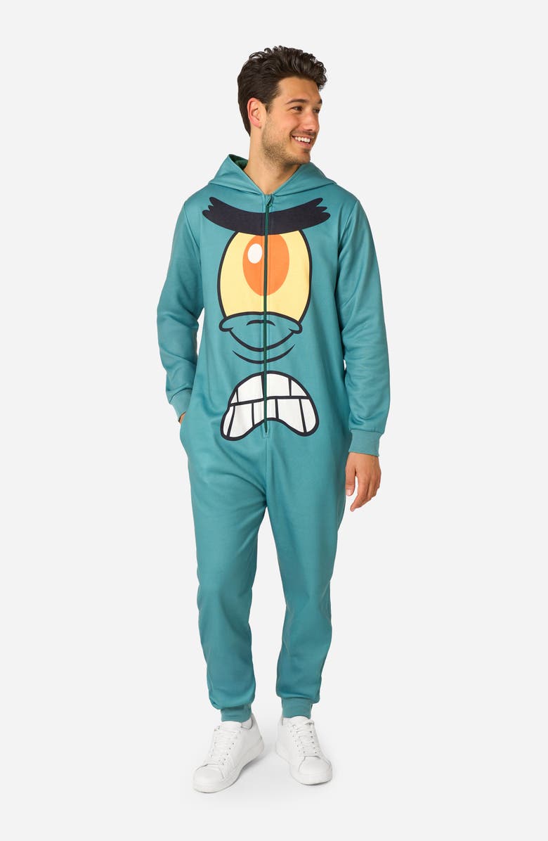 OppoSuits SpongeBob SquarePants<sup>™</sup> Plankton Hooded Fleece Costume Jumpsuit, Alternate, color, Green